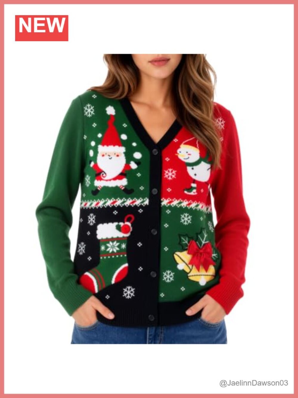 Women's Christmas Ugly Cardigan Sweater 100% Acrylic V Neck Open Front